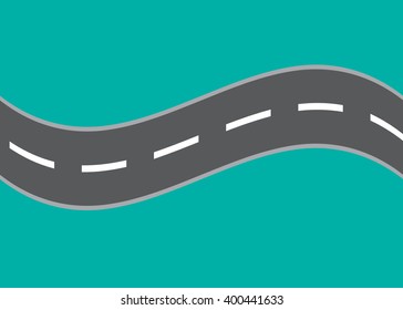 Curved road with white markings. Vector illustration