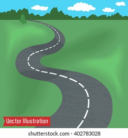 Curved road with white markings. Vector illustration