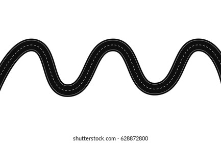 Curved road with white markings. Vector illustration