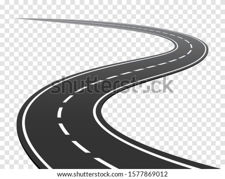 Curved road with white markings. Vector illustration