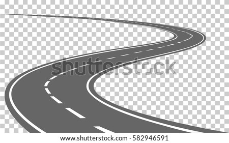 Curved road with white markings. Vector illustration