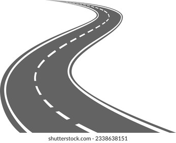 Curved road with white markings. Winding highway isolated on transparent background. Asphalt highway.