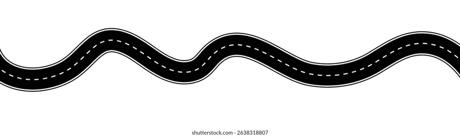 Curved road winding in isolation against a transparent background. Aerial view of a winding road. Vector illustration.

