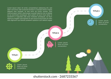Curved Roadmap Infographic with Five Steps and Nature Landscape Vector Illustration