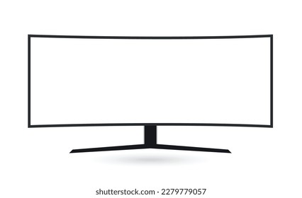 Curved screen monitor. plasma realistic, White blank HD monitor mockup, Modern video panel white flatscreen.