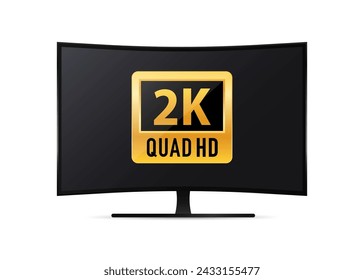 Curved screen TV with 2K Quad HD video technology vector icon, LED television display. UHD Sign. TV Ultra HD Resolution Format. Vector illustration