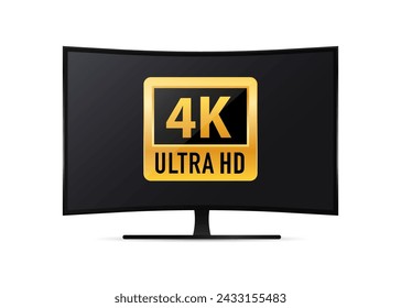 Curved screen TV with 4K Ultra HD video technology vector icon, LED television display. UHD Sign. TV Ultra HD Resolution Format. Vector illustration