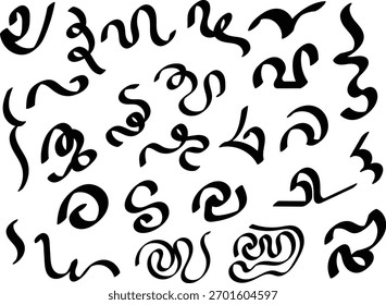 Coleção de Arte de Linha de Rabisco Curvo para Trabalho de Ilustração Criativa Decorativa. Forma Caligráfica Giratória. Coleção de Vetores de Silhueta Preta
