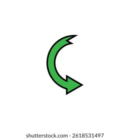 Curved semicircular arrow. Outlined minimalist colored arrow. Vector illustration on a white background. 