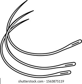 Curved sewing needles. Vector outline icon.