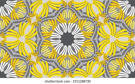 Curved shapes of different shades of yellow and gray with white abstraction based on geometry and nature. Warming and uplifting color combination based on color of the year 2021 is sunny and friendly.