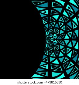 Curved shapes on a black background. Empty space. Shades of green.