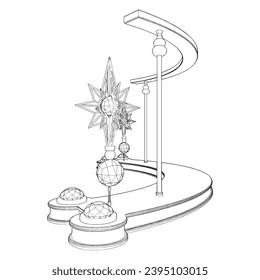 Curved Shelf With Star Decoration On The Side Vector 03. Illustration Isolated On White Background. A vector illustration Of A Rack Shelf.
