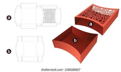 Curved side tray with stenciled pattern cover die cut template and 3D mockup