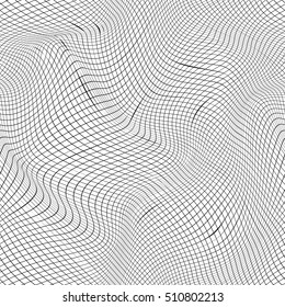 Curved space background, black grid on white seamless pattern