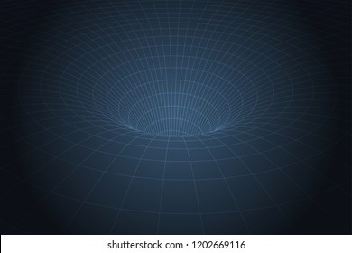 Curved Spacetime Caused By Gravity Of Blackhole. Vector Illustration.