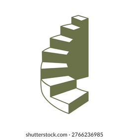 Curved spiral staircase. Minimalist vector icon for architecture, upward movement, or design concepts.