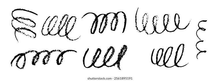 Curved spring brush line with swash and flourish tail. Swoosh calligraphic ornament. Flat vector illustration isolated on white background.
