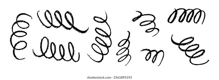 Curved spring brush line with swash and flourish tail. Swoosh calligraphic ornament. Flat vector illustration isolated on white background.