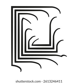 Curved square shape. Abstract frame figure. Distorted outline symbol. Vector corner structure.