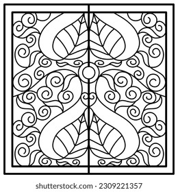 Curved steel design for the building. leaf and spiral line in square. Art Deco. Vector