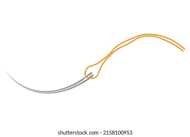 curved steel needle with orange threads