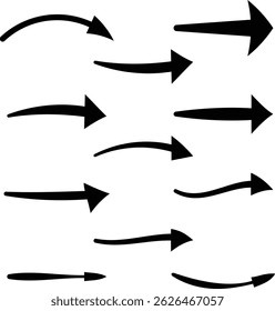 Curved and straight arrow vector set. Abstract directional icons for navigation, infographic, UI elements, and digital design on white background.