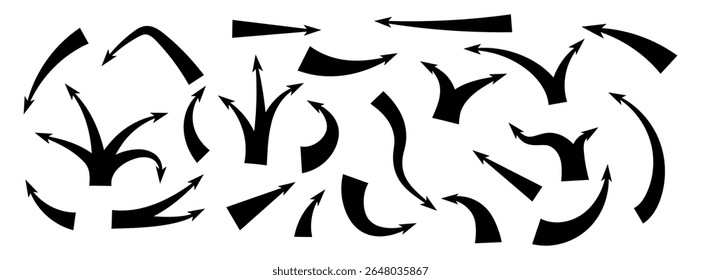 Curved and straight arrows in bold shapes illustrate strategy, combat movement, and tactical motion.