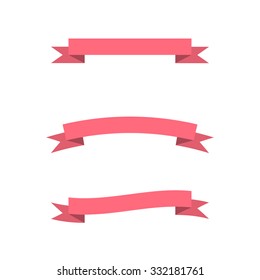 Curved and straight pink vector ribbons, banners, streamers.
