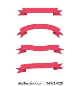 Curved and straight pink vector ribbons, banners, streamers.