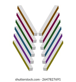 Curved stripe forms. Colorful angled bars. Symmetric vector shape. Design abstract figure.