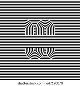 Curved striped seamless pattern. Vector illustration. Geometric ornament. Monochrome background with interlaced striped tapes. Graphic texture.