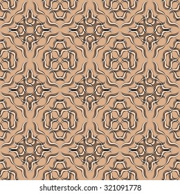 Curved stripes forming a decorative line pattern on a distressed paper or cardboard  like background with faint diagonal stripes in shades of earthy brown and beige. This wave pattern tiles seamlessly