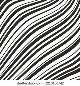 Curved stripes lines different thin monochrome halftone black geometric pattern isolated on white vector background