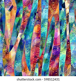Curved stripes, octagons and dots. Abstract vector design. Seamless texture