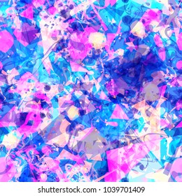 Curved stripes, triangles, spots. Blue, white, purple colors. seamless texture. Abstract vector background for web page, banners backdrop, fabric, home decor, wrapping