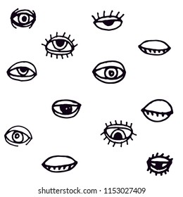 curved stroke eyes drawn black felt pen doodle pattern