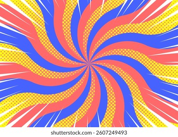 Curved Sunburst, Halftone Dot Pattern, Radiating Lines, Pop Design