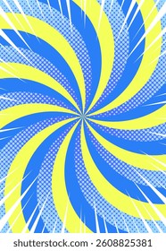 Curved Sunburst, Halftone Dot Pattern, Radiating Lines, Pop Design, Vertical