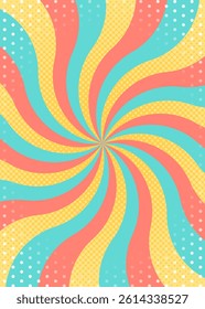 Curved Sunburst, Halftone Dot Pattern, Pop Design, Vertical