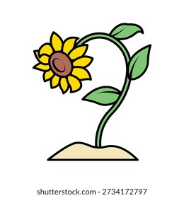 Curved Sunflower Flat design style bending stem flower perfect for dynamic floral compositions
