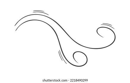 Curved swirls icon in doodle style. Hand drawn air flow or wind blow effect. Gust, smoke, dust sign isolated on white background. Vector outline illustration