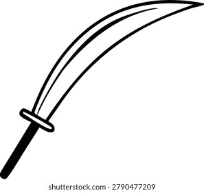 Curved sword weapon isolated on transparent background. Hand drawn illustration of sharp blade for fantasy game design element medieval warfare equipment and historical combat gear graphic.