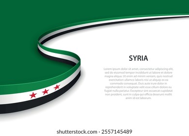 Curved Syrian flag ribbon featuring green, white, black stripes, and red stars