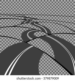 Curved tarmac road across hills. Mountain, cross-country road Vector Illustration