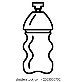 A curved thermal bottle for convenient drinking. Thermal vessel with a valve for safe drinking. Thermos for tourism, camping, sports. Vector icon, outline, isolated. Editable stroke
