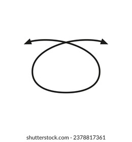 Curved thin double ended arrow. Dual arrow. Loop shape with frame. Hand drawing style. Vector symbol. 
