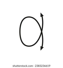 Flecha curvada fina de doble punta. Doble flecha. Forma de bucle con marco. Estilo de dibujo manual. Símbolo vector. 