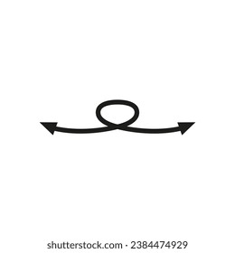 Curved thin double ended arrow. Dual arrow and loop shape. Hand drawing style. Vector symbol. 