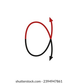 Curved thin double ended arrow. Dual arrow. Loop shape with frame. Vector symbol. 